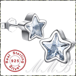 [EARRING] Real 925 Sterling Silver Cute Star CZ キュート スター 星形 クリスタルCZ 純銀 スターリング シルバー 7.5mm スタッド ピアス