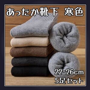 靴下 クルーソックス 寒色 5足セット まとめ売り 裏起毛 あったか 暖かい ふわふわ ソックス 無地 リブ 男女兼用 防寒 冬用 冷え対策