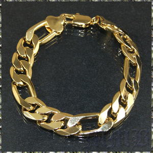 [BRACELET] 18K Gold Filled Flat Cut Figaro ゴールド 6面カット フィガロチェーン ブレスレット 12x220mm (35g) 【送料無料】