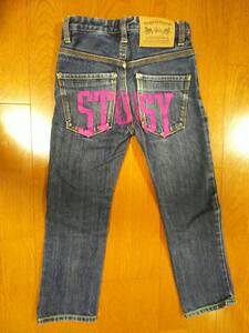 激レア☆ステューシーMサイズSTUSSYジーンズGパンjeansデニムdenimキッズ子供こども120cm130cm140cm6才7歳8歳5Tズボン総丈73股下52cmピンク