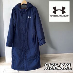 美品　大きいサイズ　アンダーアーマー UNDER ARMOUR メンズ ベンチコート　XXL ネイビー　 中綿　スポーツ観戦　紺