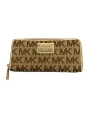 MICHAEL KORS ラウンドジップ 長財布 キャンバス キャメル 総柄 レディース