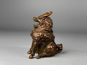 中国古美術 古銅 香炉 瑞獣 小型 置物 工芸品 麒麟 香道具 金属工芸