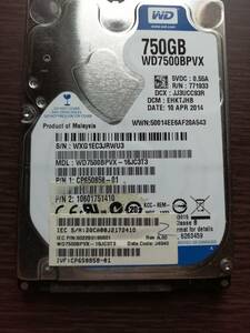 WD7500BPVX-16JC3T3 750GB　注意表記　　管理番号　Ａ５