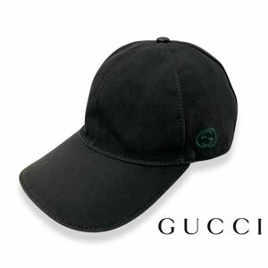 正規品 GUCCI グッチ インターロッキング G ロゴ キャップ シェリーライン ベースボールキャップ 帽子 L ブラック イタリア製