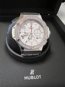 ウブロ HUBLOT 301.SE.230.RW.114 ビッグバン スチールホワイト ダイヤベゼル クロノグラフ 自動巻き メンズ保証書付き