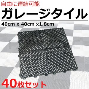 ガレージタイル ブラック 40枚セット ガレージマット 40cm×40cm×1.8cm はめ込み 耐荷重10t ベランダ 屋外 駐車場 / 147-139×40 NF*