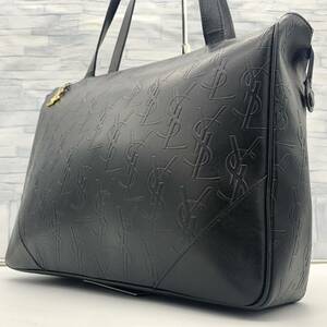 A4◎未使用級◎Yves Saint-Laurent イヴ・サンローラン トートバッグ メンズ ビジネス YSL エンボス 総柄 型押し レザー PC カサンドラ 1円