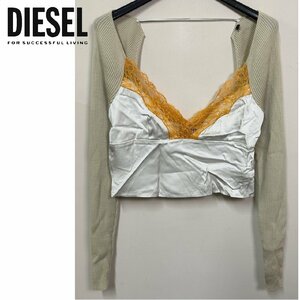 正規品/サンプル品/Sサイズ■アウトレット品■定価34,100円■DIESEL ディーゼル レディース メタルDロゴ レース装飾 トップス P184