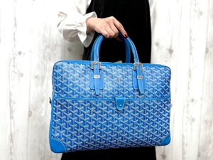 極美品 GOYARD ゴヤール アンバザードGM トートバッグ ハンドバッグ バッグ ゴヤールディンキャンバス×レザー 青 A4可 メンズ 78046