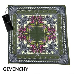 GIVENCHY｜ジバンシィ ハンカチ【アクティ】グリーン系 未来的 絵柄 ロボット 綿100% タグ付き ジバンシー ac1022