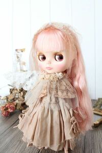 ミルクティーリボンエプロンドレスセット　紅茶染め　ブライス　アウトフィット　Blythe outfit