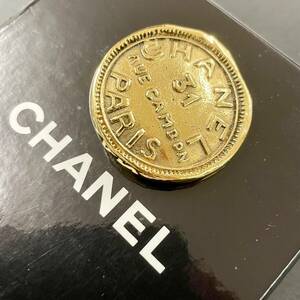 1円〜　美品　CHANEL　シャネル　ロゴ　ブローチ　ゴールド　GP　ヴィンテージ　アクセサリー　マメあり