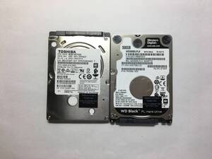 中古パーツ 2.5 インチ SATA 内蔵ハードディスク 厚さ7mm 500GB HDD 7200RPM 2台セット売り 正常品 500(7200)-21