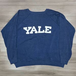 60sビンテージ YALE フロッキープリント カレッジ スウェット Champion チャンピオン ネイビー 紺 USA製 ラグラン