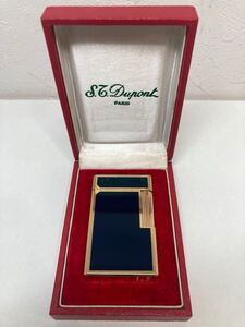 【1円出品】デュポン　S.T.Dupont ライン1 都彭　 ガスライター ゴールド ネイビー　喫煙具 ライター　着火確認済み