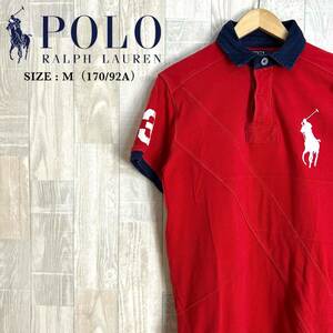 M3749 Polo by Ralph Lauren ポロバイラルフローレン　半袖ポロシャツ　Mサイズ　170/92A 赤　ネイビー　メンズ　プルオーバー　ボタン