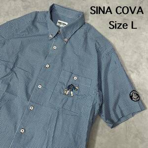 美品　SINA COVA 半袖シャツ　トップス　シャツ　シナコバ　ゴルフ　ゴルフウェア　ボタンダウン ギンガムチェック　L 半袖