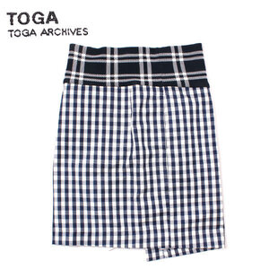 【定価59,000円 タグ付新品】TOGA ARCHIVES polyester check skirt チェック切り替え スカート size34 ブルー ホワイト トーガ