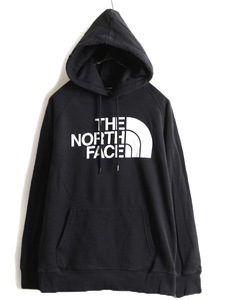 ■ ノースフェイス ビッグロゴ プリント スウェット フード パーカー トレーナー レディース M / 古着 The North Face スエット 裏起毛 黒