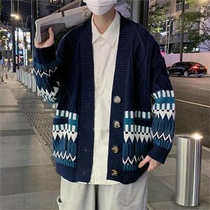 新作メンズ 春 秋 冬 おしゃれ 紳士服 ショート 通勤 ニットカーディガン 無地 アウター コート ビジネスネイビー XL MAY901