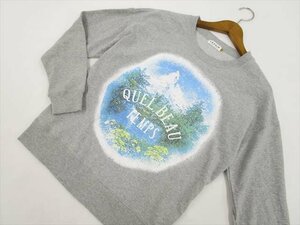 美品 LEPSIM LOWRYS FARM ドロップショルダー 長袖 トレーナー M グレー杢地 ブルー×イエロー×ホワイト 森林 山 花