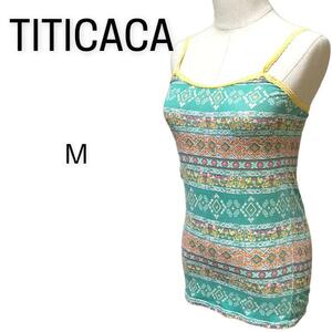 美品　TITICACA　チチカカ　キャミソール　タパ柄　エスニック柄　グリーン　Ｍ　レディース　女性用