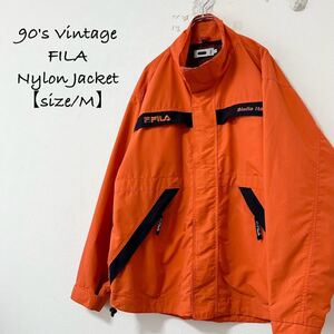 90s★FILA/フィラ★ナイロンジャケット★オレンジ×ネイビー/紺★M