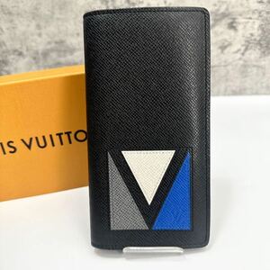 ◆近年モデル◆未使用級◆LOUIS VUITTON ●ルイヴィトン ボルトフォイユ プラザVシェイプ 長財布 ウォレット メンズ LVロゴ レザー 黒 箱