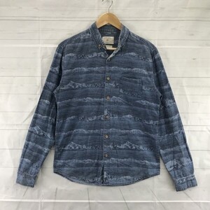 （処分市）ZARA MAN★ボーダー柄/長袖シャツ【M/青系】コットン100％/胸ポケット/ザラ/◆BA350