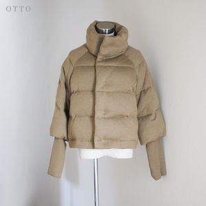 美品 オットー Otto ショールカラー ニット ダウン ジャケット レディース LL アウター コート ヴィンテージ ファッション ベージュ