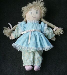 Cloth Doll Blonde Braids 16" Embroidered Face 海外 即決