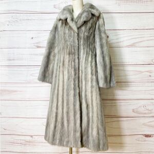 【美品 最高級】サファイアミンク ロングコート 着丈106 本毛皮 ミンク MINK 白 ホワイト リアルファー ボリューム◎ 毛並み◎ Aライン