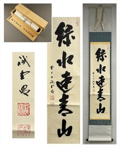 【千寿】大徳寺派 塔頭三玄院 藤井誡堂 緑水速青山 一行書 紙本 d646◆箱/茶道具/古美術/時代品/掛軸/100025528