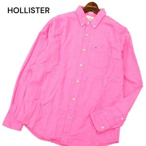 HOLLISTER ホリスター 通年 STRETCH ロゴ刺繍★ 長袖 ストレッチ ボタンダウン シャツ Sz.M　メンズ ピンク　C4T00544_1#C