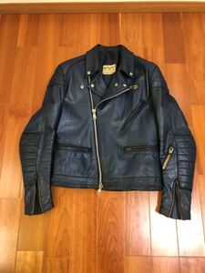 70年代 ネイビー 38 ヨーロッパ ルイスレザー ビンテージ ライダース ジャケット ダブル ダークブルー Lewis leather ホース カウ