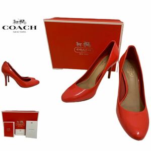 COACH コーチ NALA ITL PATENT BRIGHT CORAL シグネチャー パテントレザーヒールパンプス エナメルヒールパンプス 36 箱付き アーカイブ