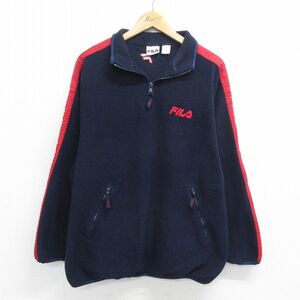 M/古着 フィラ FILA 長袖 ハーフジップ フリース トップス メンズ 90s ワンポイントロゴ 紺 ネイビー 23dec13 中古 アウター