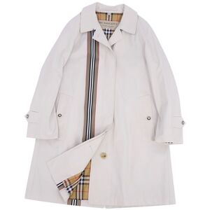 極美品 バーバリー BURBERRY ステンカラーコート バルマカーンコート ストライプ 裏チェック アウター レディース UK4 cf05dl-rm05f10277