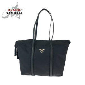 美品 PRADA プラダ テスート 三角ロゴプレート フリンジ ブラック 黒 シルバー金具 ナイロン BR3920 トートバッグ ショルダーバッグ 408749