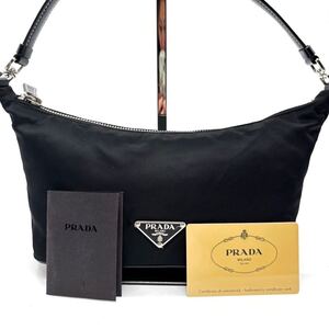 1円◆極美品◆PRADA プラダ ハンドバッグ アクセサリーポーチ ナイロン レザー 三角ロゴ ブラック 黒 レディース