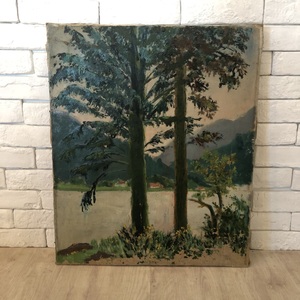 2725 ヨーロッパ買付け アンティーク 絵画 油絵 キャンバス モダン インテリア 風景画 オブジェ 　高さ64cm 幅54cm 奥行き2cm　bbb