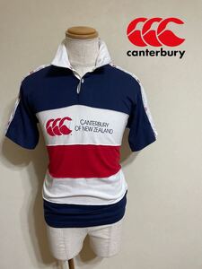 CANTERBURY カンタベリー ボーダー ラガーシャツ ジャージ トップス サイズM 半袖 ネイビー 白 赤 日本製 