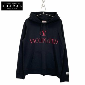 VALENTINO ヴァレンティノ 【×CLONEY】ブラック VACCINATEDロゴ プルオーバーフーディ ブラック S トップス コットン メンズ 中古