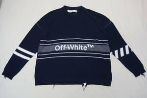 OFF WHITE COTTON OW SWEATER /OMHE016R19C16021★オフホワイト クルーネック コットン ニット セーター サイズXL イタリア製 正規品 美品