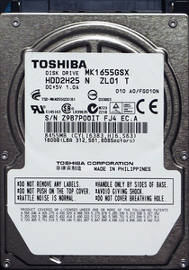 TOSHIBA MK1655GSX 2.5インチ 9.5mm SATA300 160GB 1728回 14926時間