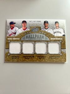 　2009 UD Ballpark Collection Quad Swatch ジャージカード Josh Beckett Jonathan Papelbon James Shields Brandon Morrow