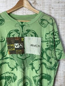 ☆ビッグサイズ US古着 RVCA ルーカ プリント デザイン Tシャツ 総柄 グリーン緑【XL】コットンポリ　　　　　◆3433◆