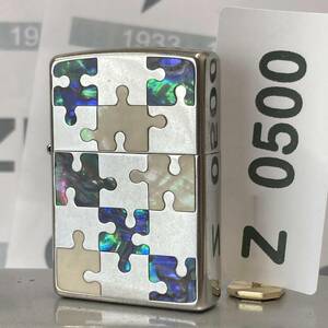 1000円スタート ZIPPO 美商品 シェル張り パズル柄 両面加工 16年製 ジッポー オイルライター Z0500