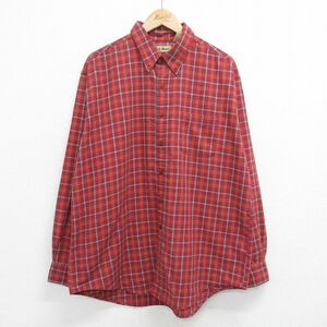 XL/古着 エルエルビーン LLBEAN 長袖 ブランド シャツ メンズ 90s 大きいサイズ ボタンダウン 赤他 レッド チェック 23dec04 中古 トッ